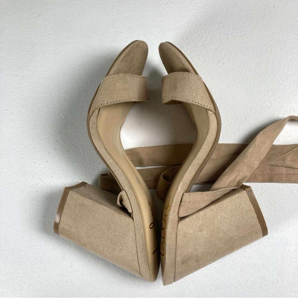 Lulu's Alta Lt. Nude Suede-like Block Heel Lace Up Sandals Size 9 Beige - Picture 6 of 15